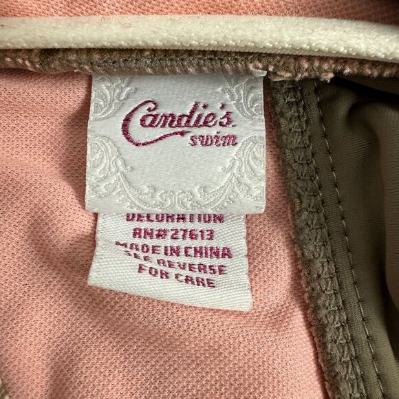 Candies Swim XL Olive Bikini Top With Peach Embroidery & Halter Straps - Picture 5 of 7